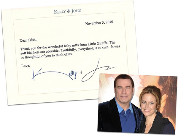 Thank you note from Kelly Preston & John Travolta